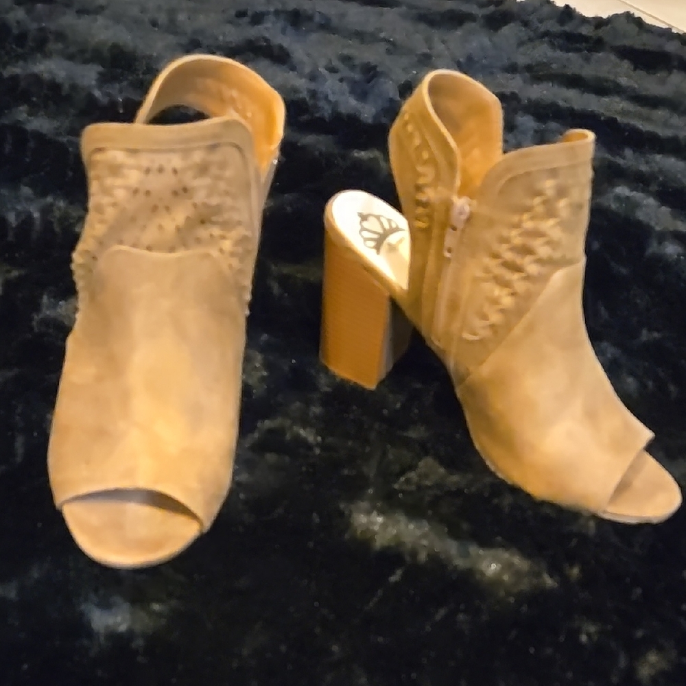 Tan Peep-Toe Ankle Boots